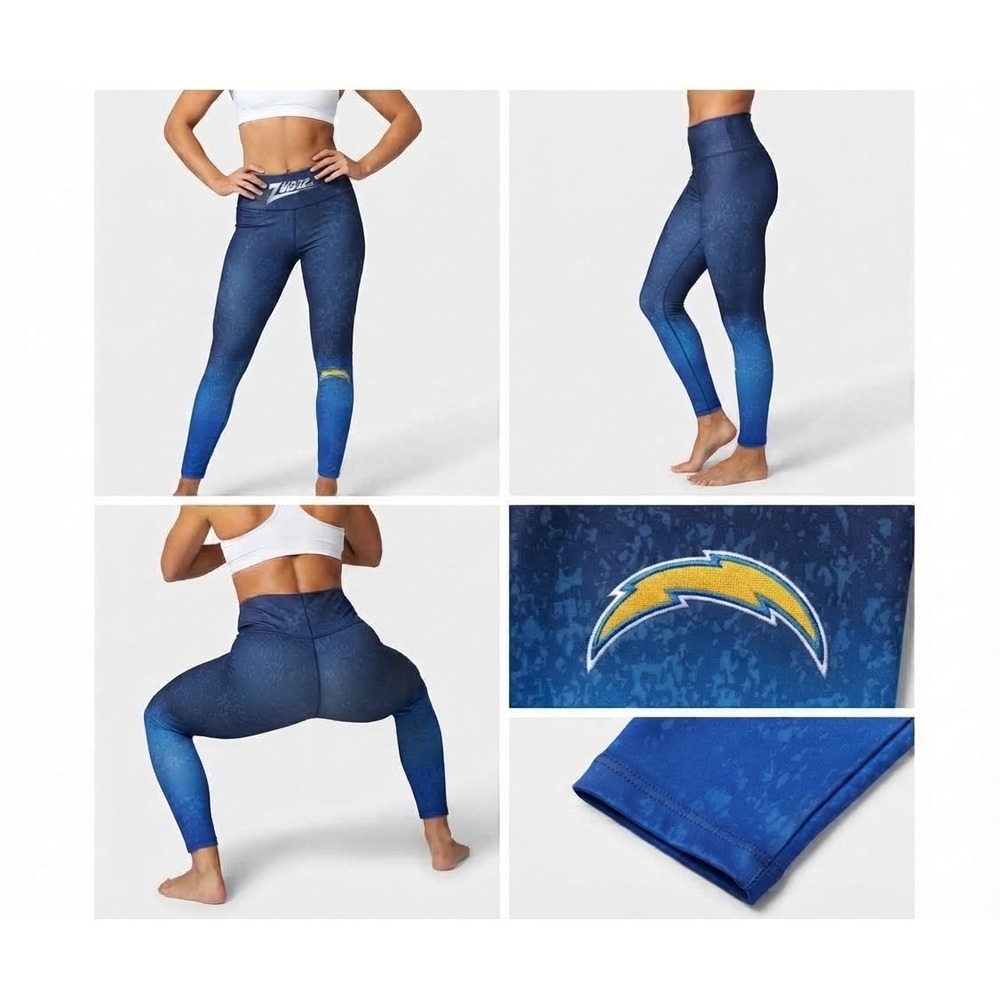 Majestic Zubaz LA Chargers Leggings Large Blue Ombre NFL Yoga Pants Athleisure